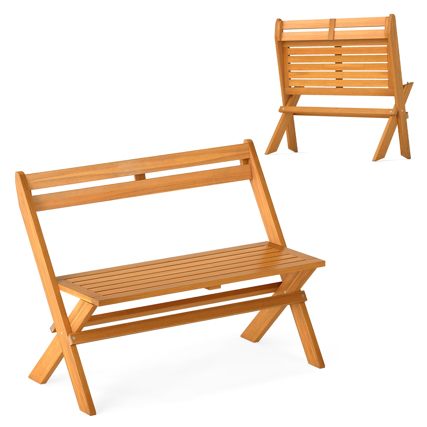 Acacia Wood Folding Garden Bench for 2 People