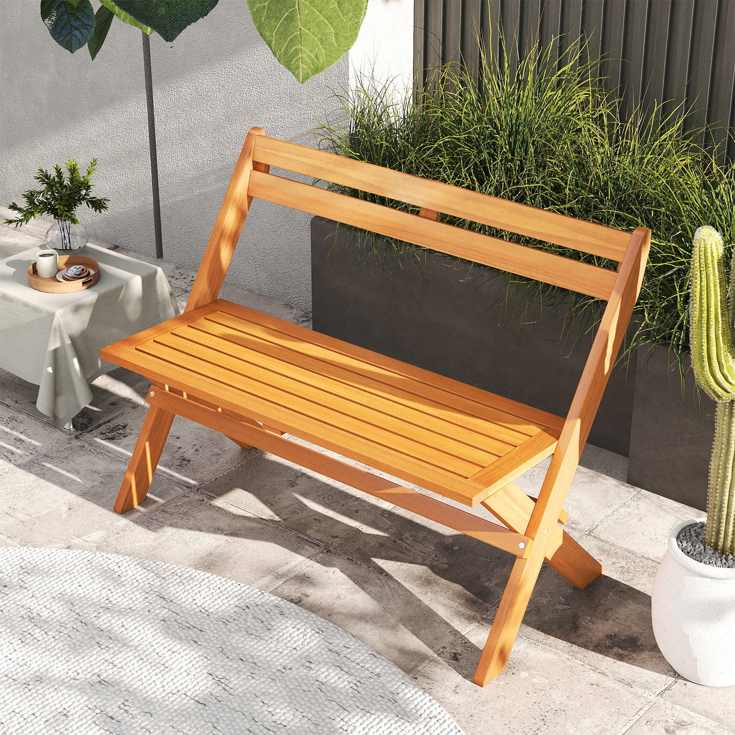 Acacia Wood Folding Garden Bench for 2 People