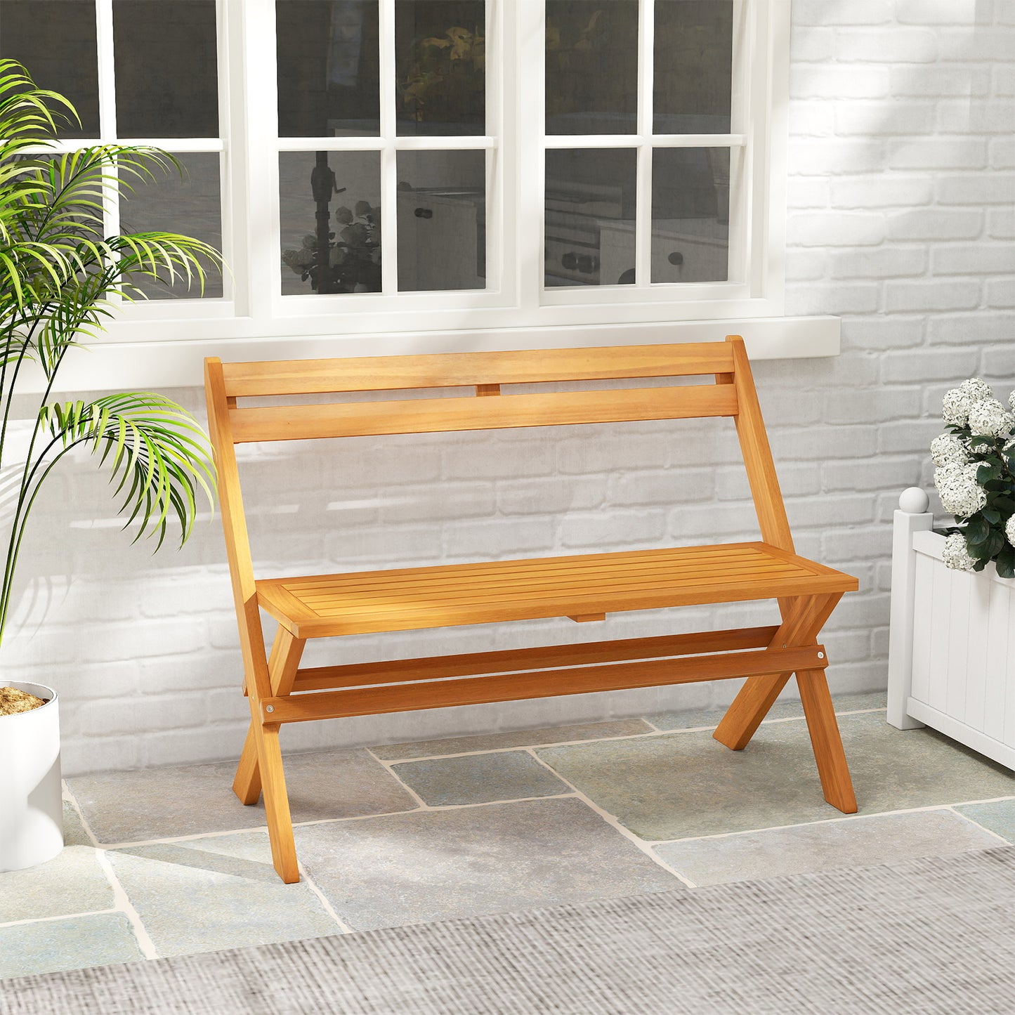 Acacia Wood Folding Garden Bench for 2 People