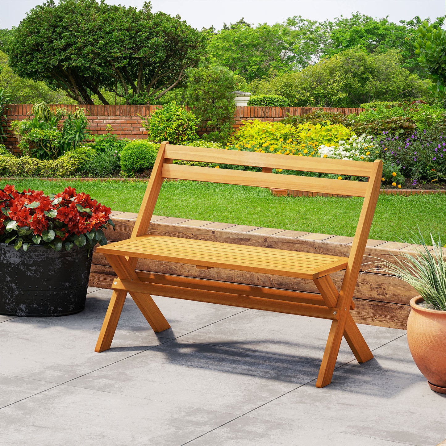 Acacia Wood Folding Garden Bench for 2 People
