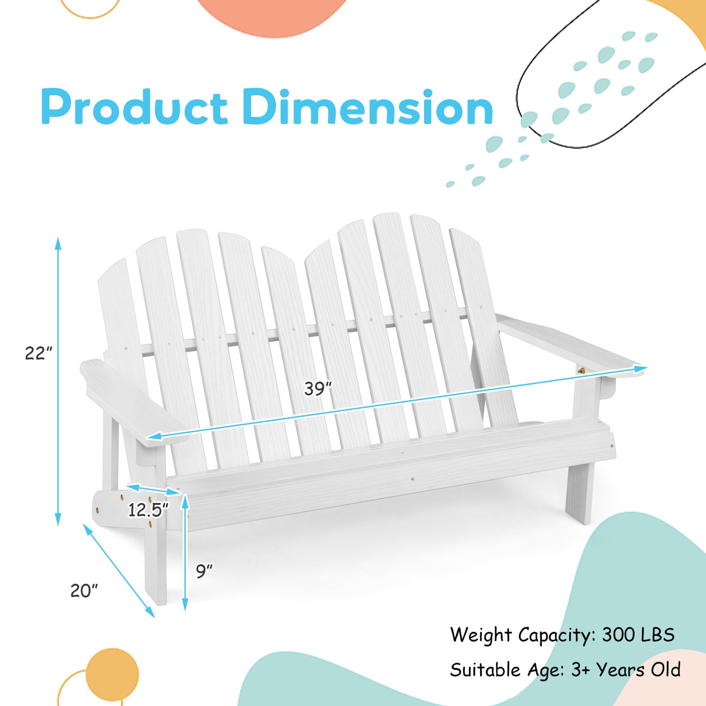 Kids Adirondack Chair for 2 with High Backrest