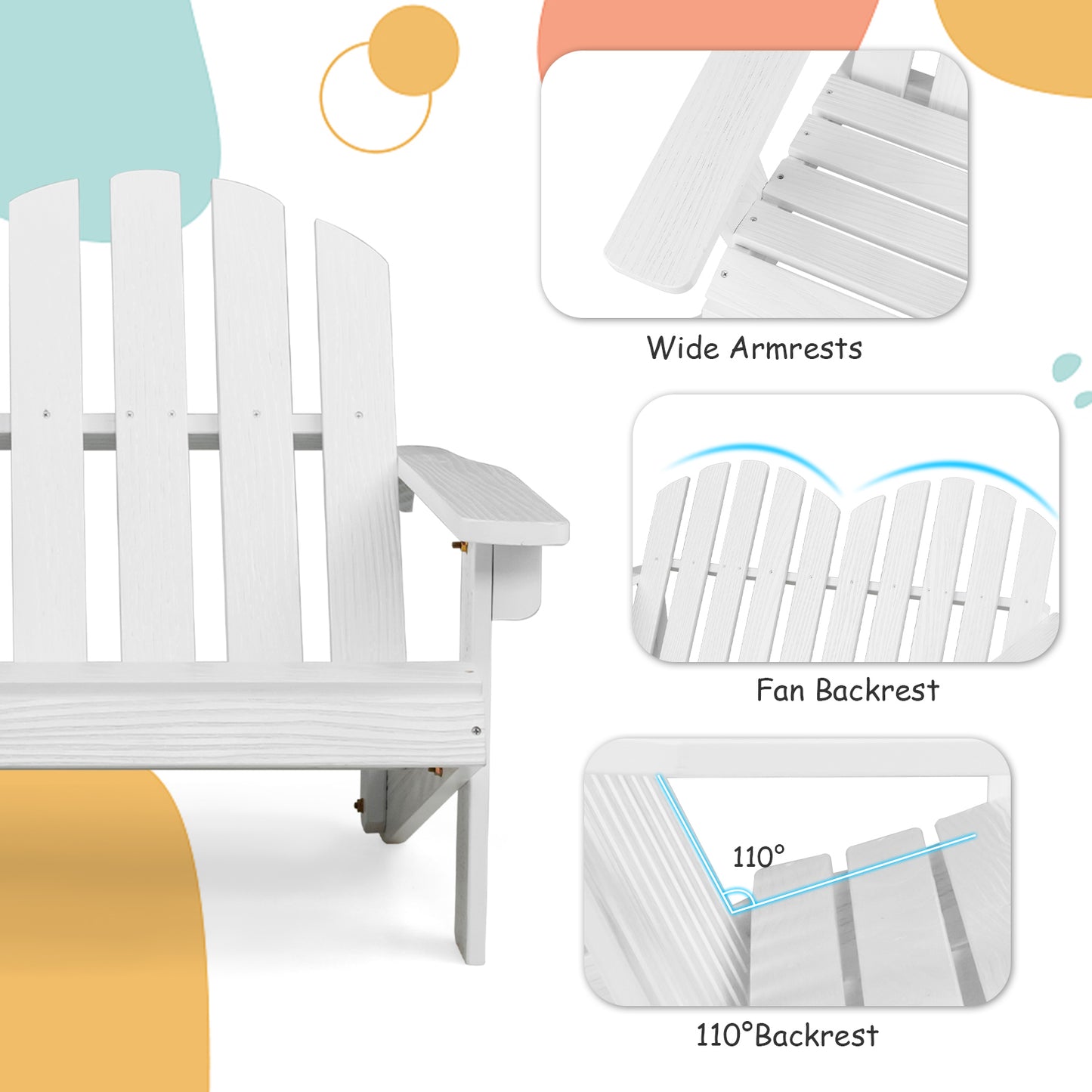 Kids Adirondack Chair for 2 with High Backrest