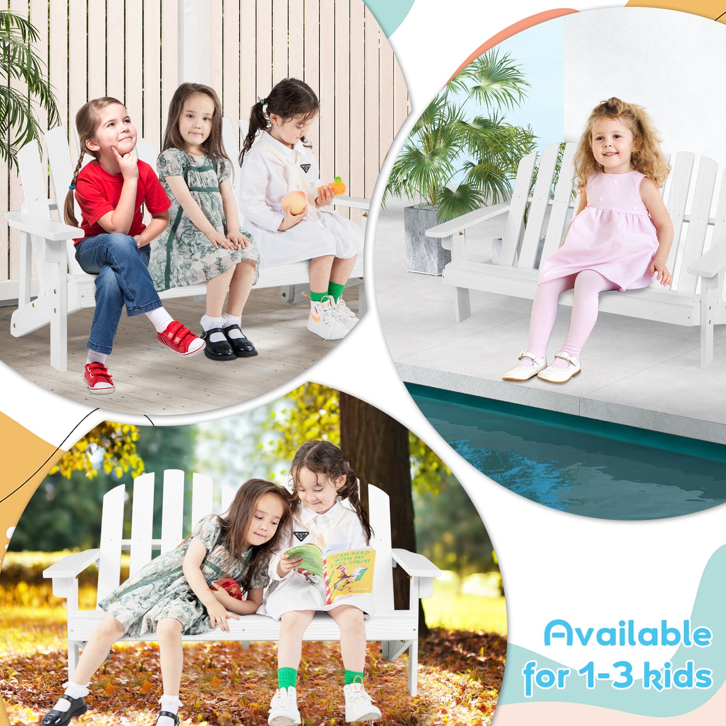 Kids Adirondack Chair for 2 with High Backrest