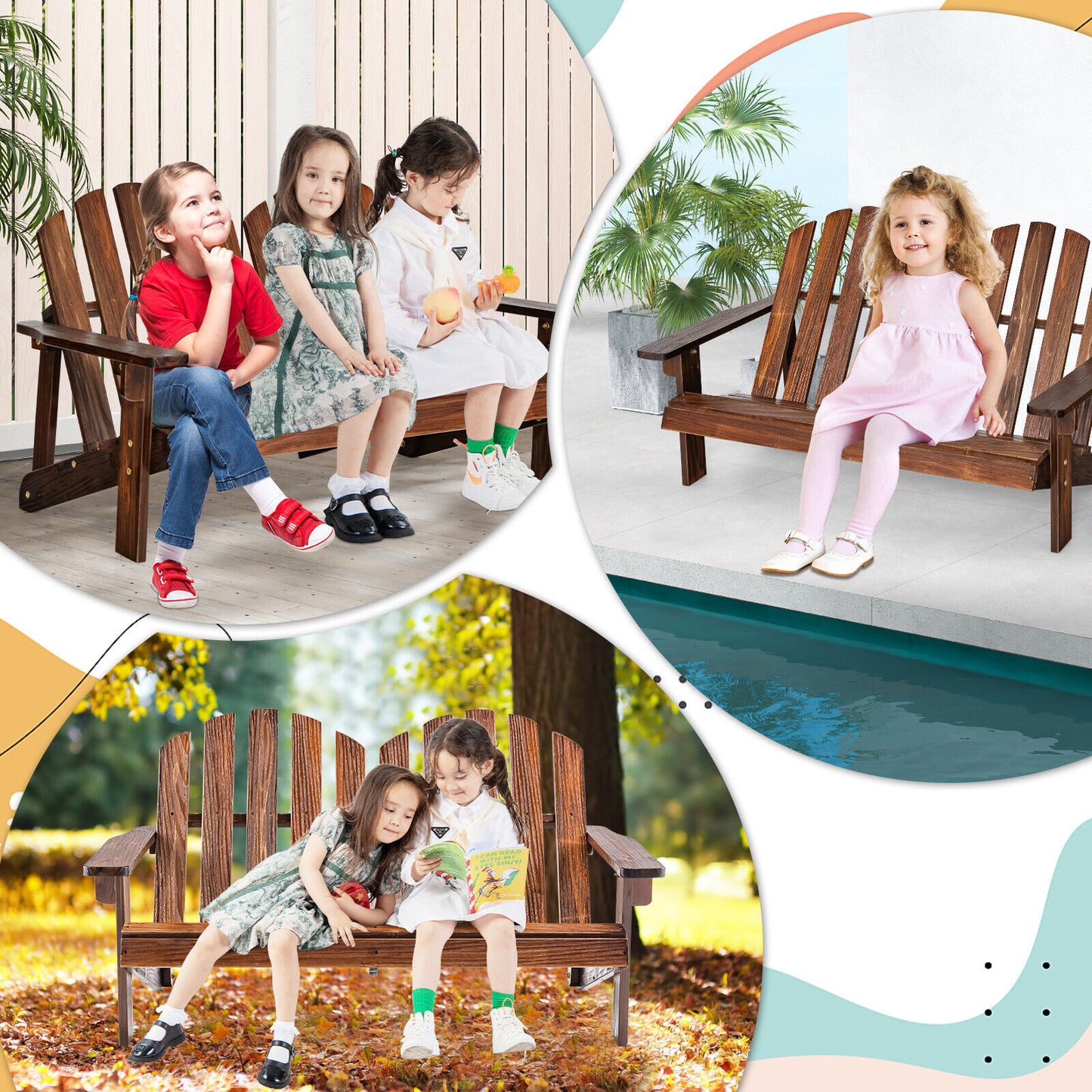 Kids Adirondack Chair for 2 with High Backrest