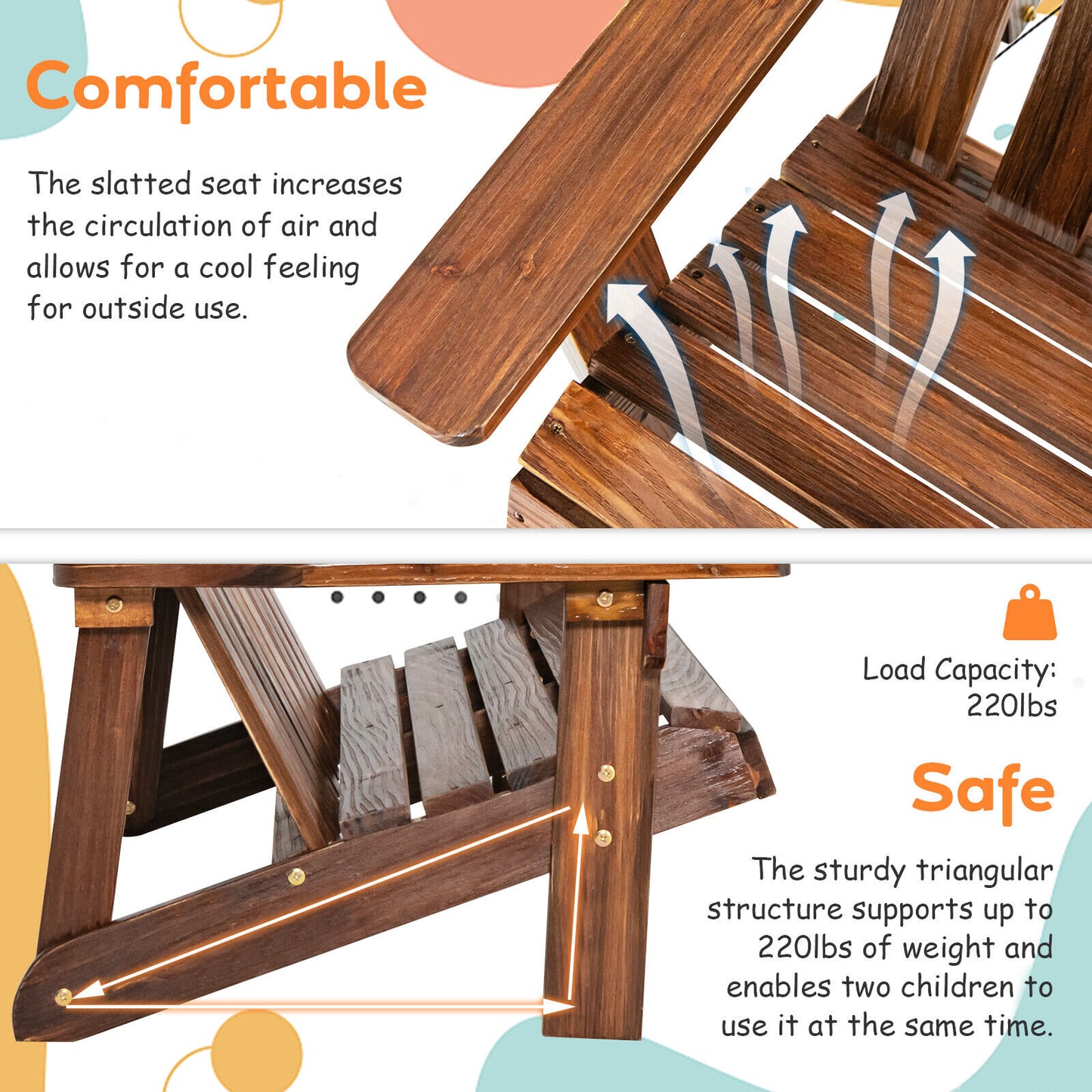 Kids Adirondack Chair for 2 with High Backrest