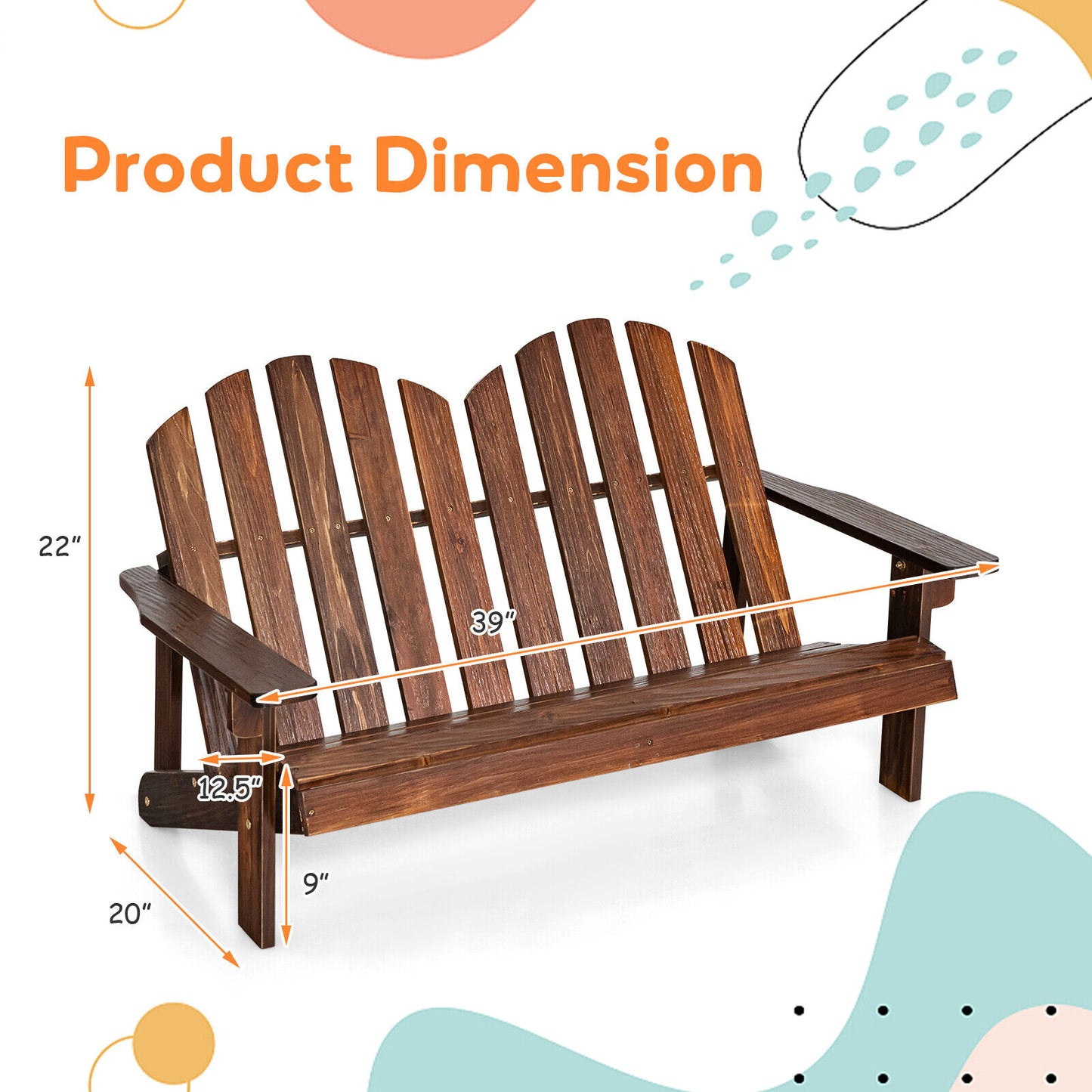 Kids Adirondack Chair for 2 with High Backrest
