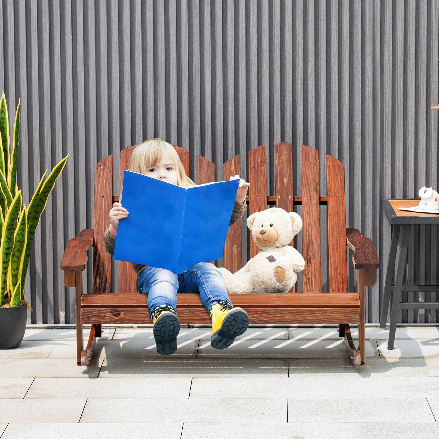 2 Person Adirondack Rocking Chair with Slatted Seat