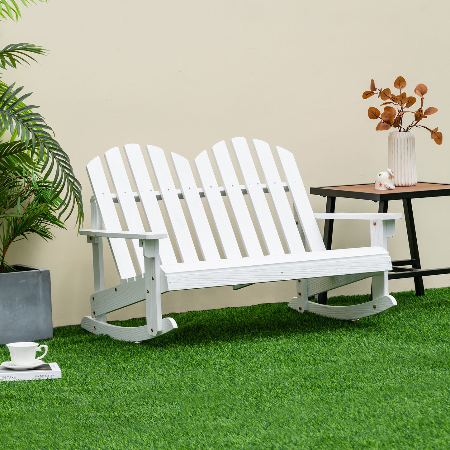 2 Person Adirondack Rocking Chair with Slatted Seat