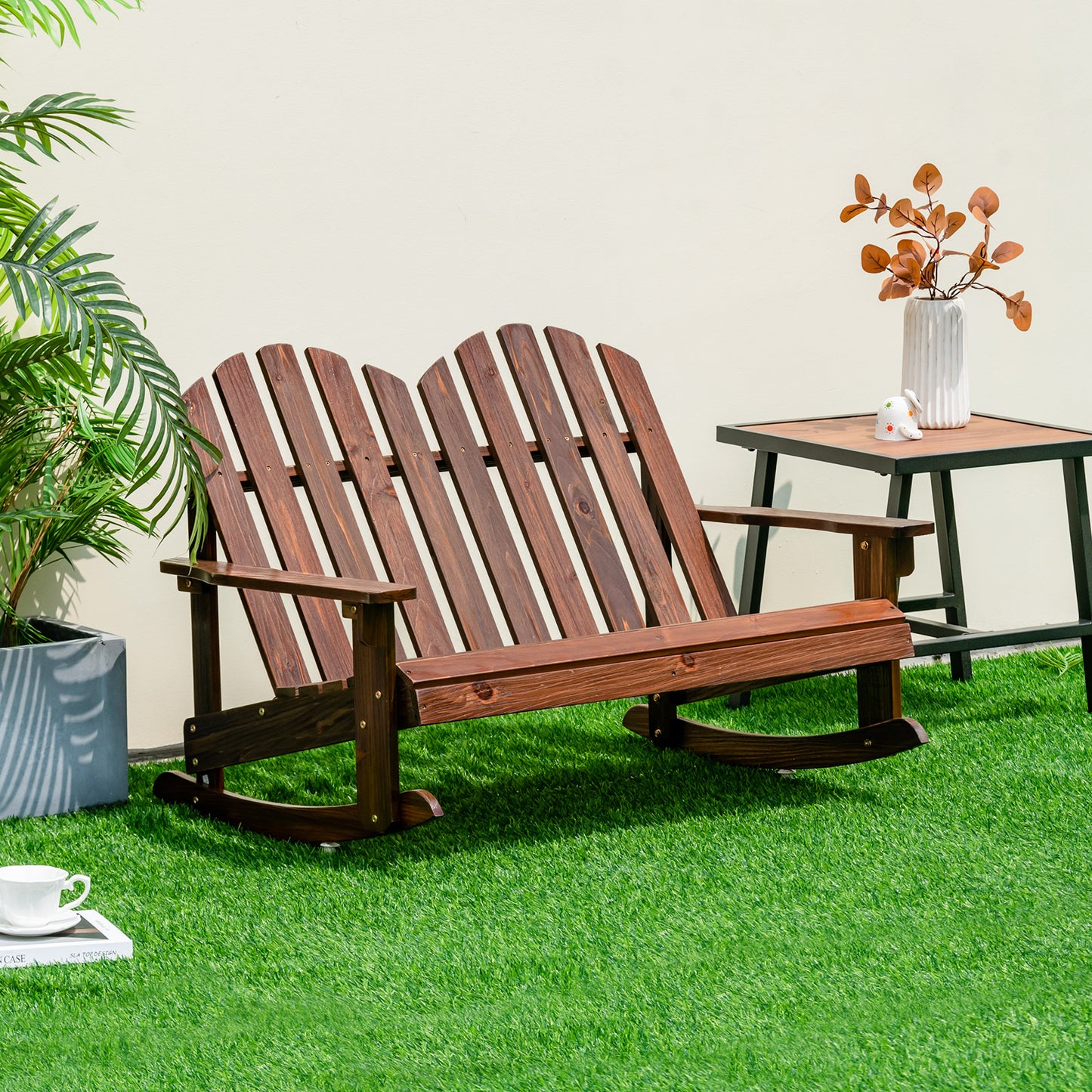 2 Person Adirondack Rocking Chair with Slatted Seat