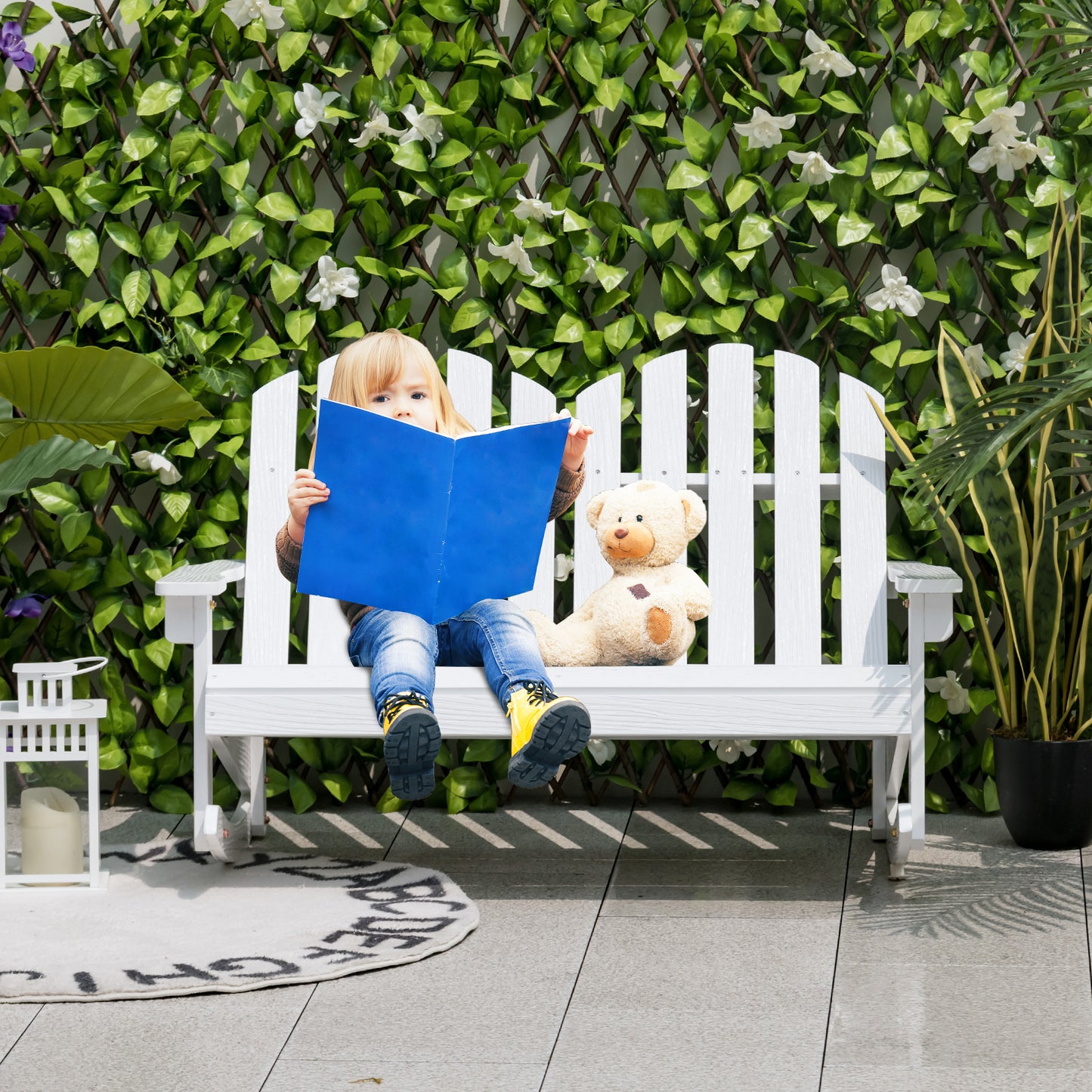 2 Person Adirondack Rocking Chair with Slatted Seat