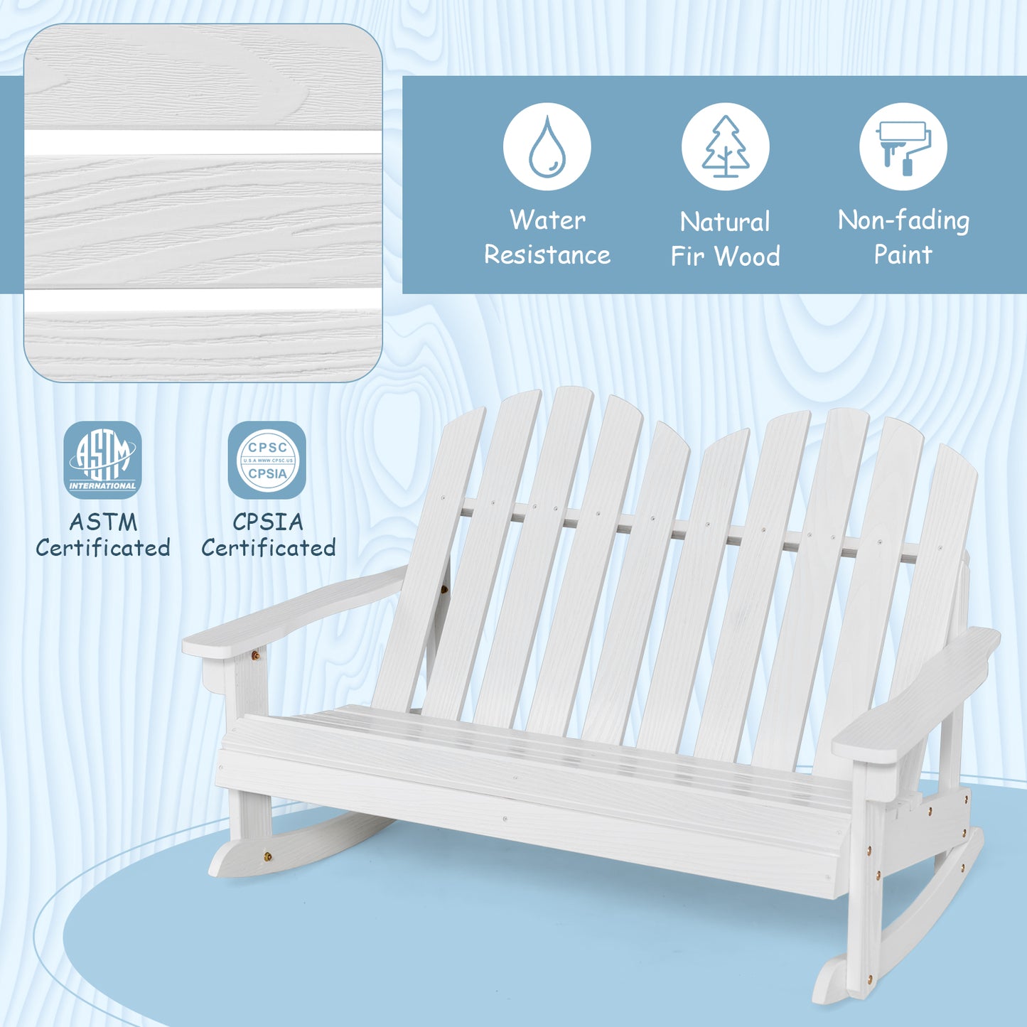 2 Person Adirondack Rocking Chair with Slatted Seat