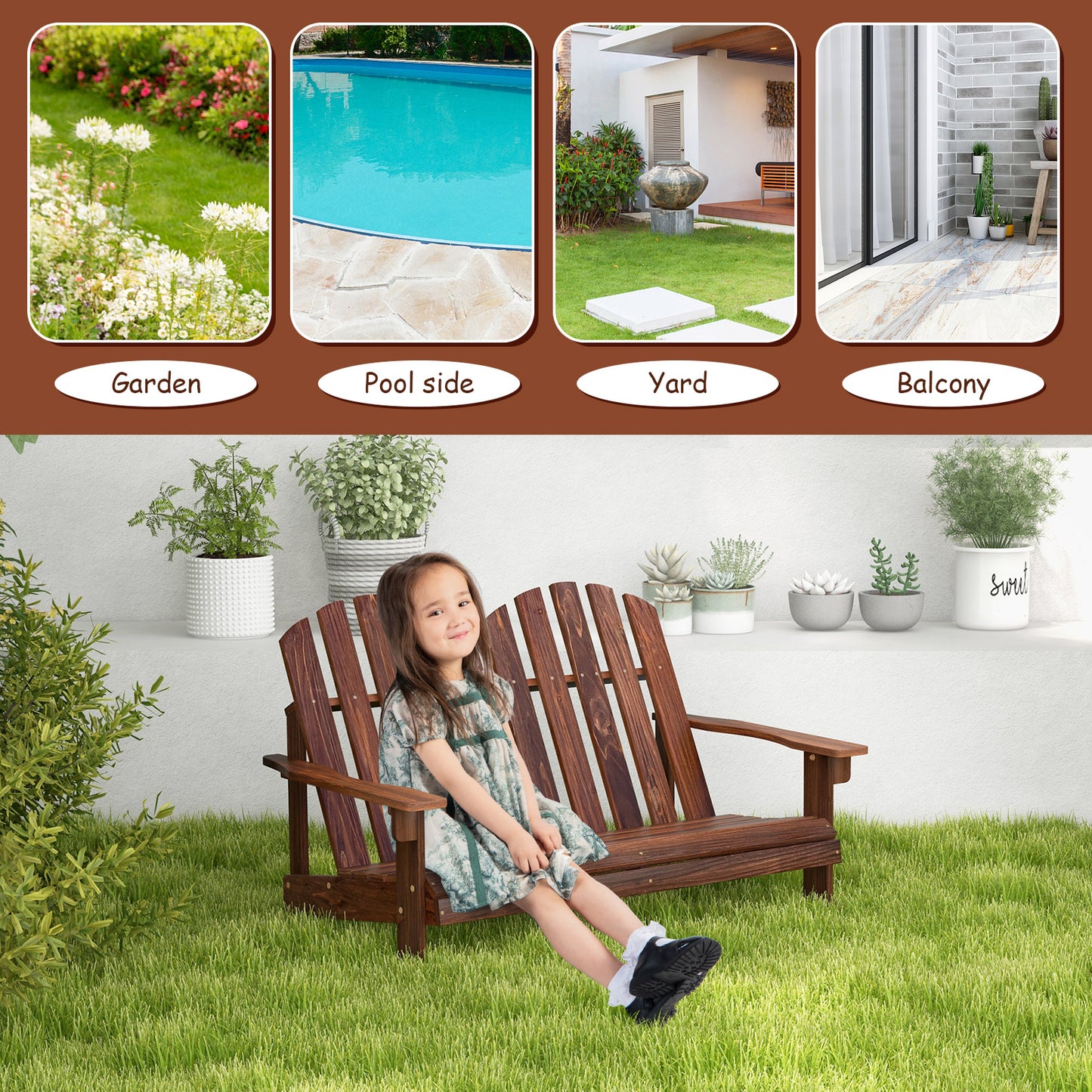 2 Person Adirondack Rocking Chair with Slatted Seat