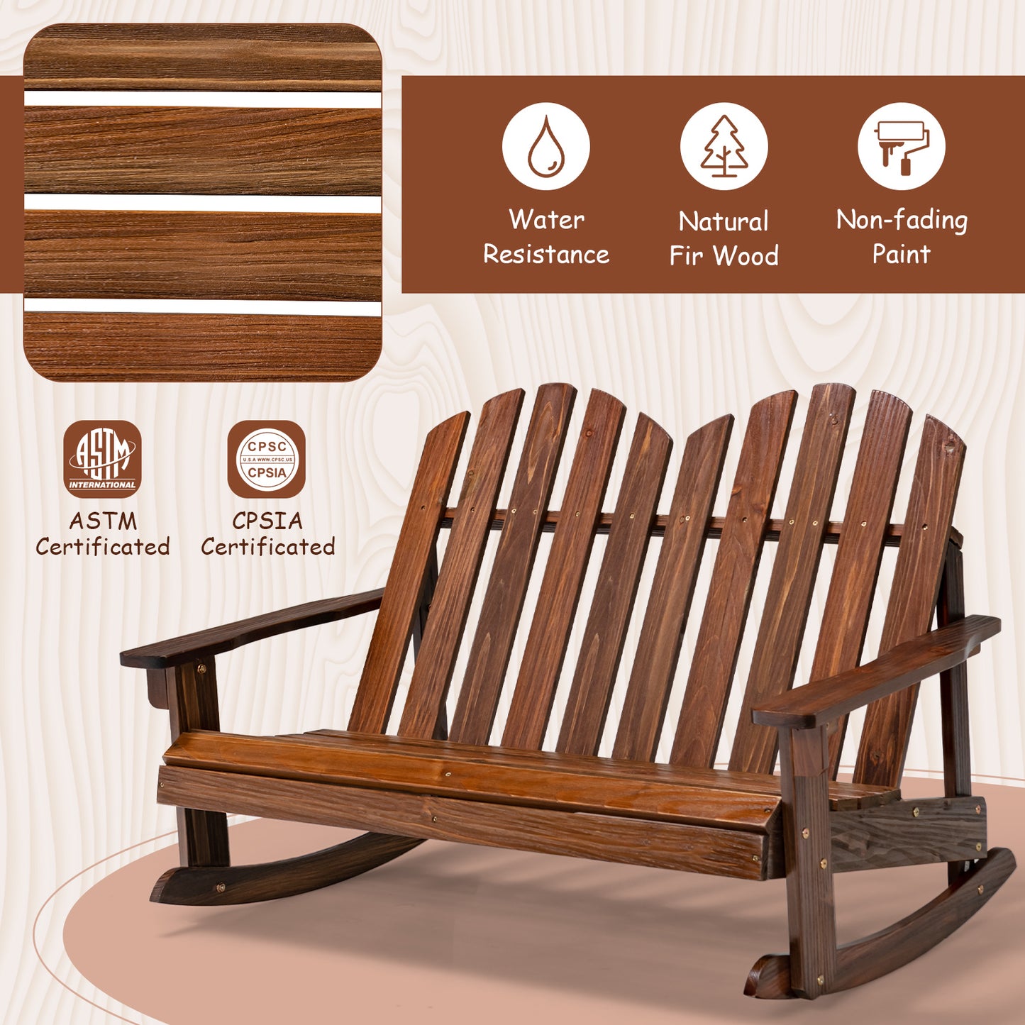2 Person Adirondack Rocking Chair with Slatted Seat
