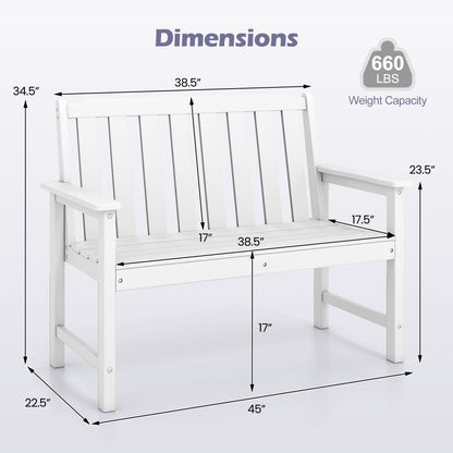2-Person HDPE Outdoor Garden Bench with Backrest