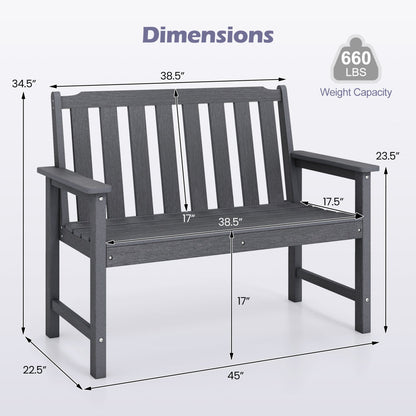 2-Person HDPE Outdoor Garden Bench with Backrest
