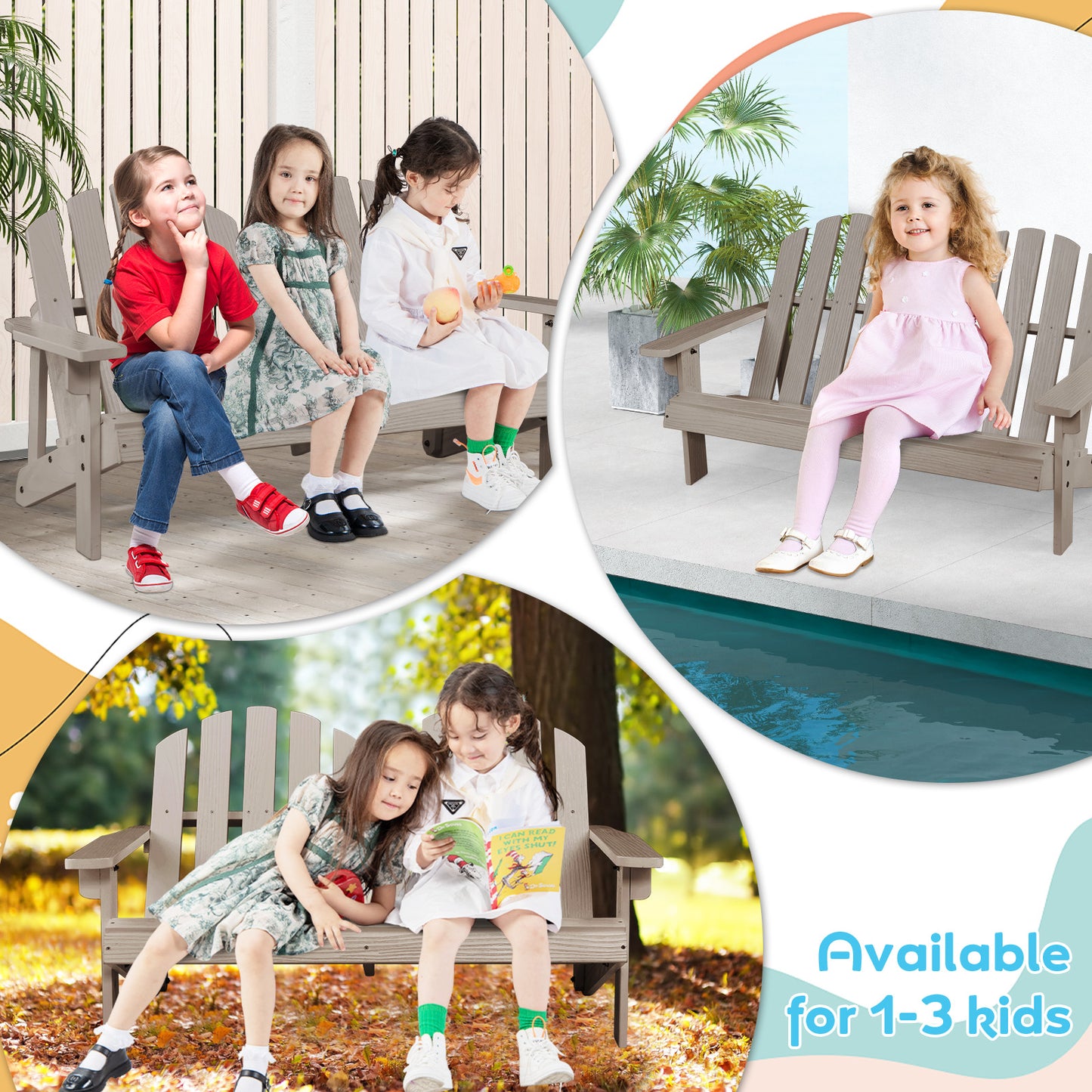 Kids Adirondack Chair for 2 with High Backrest
