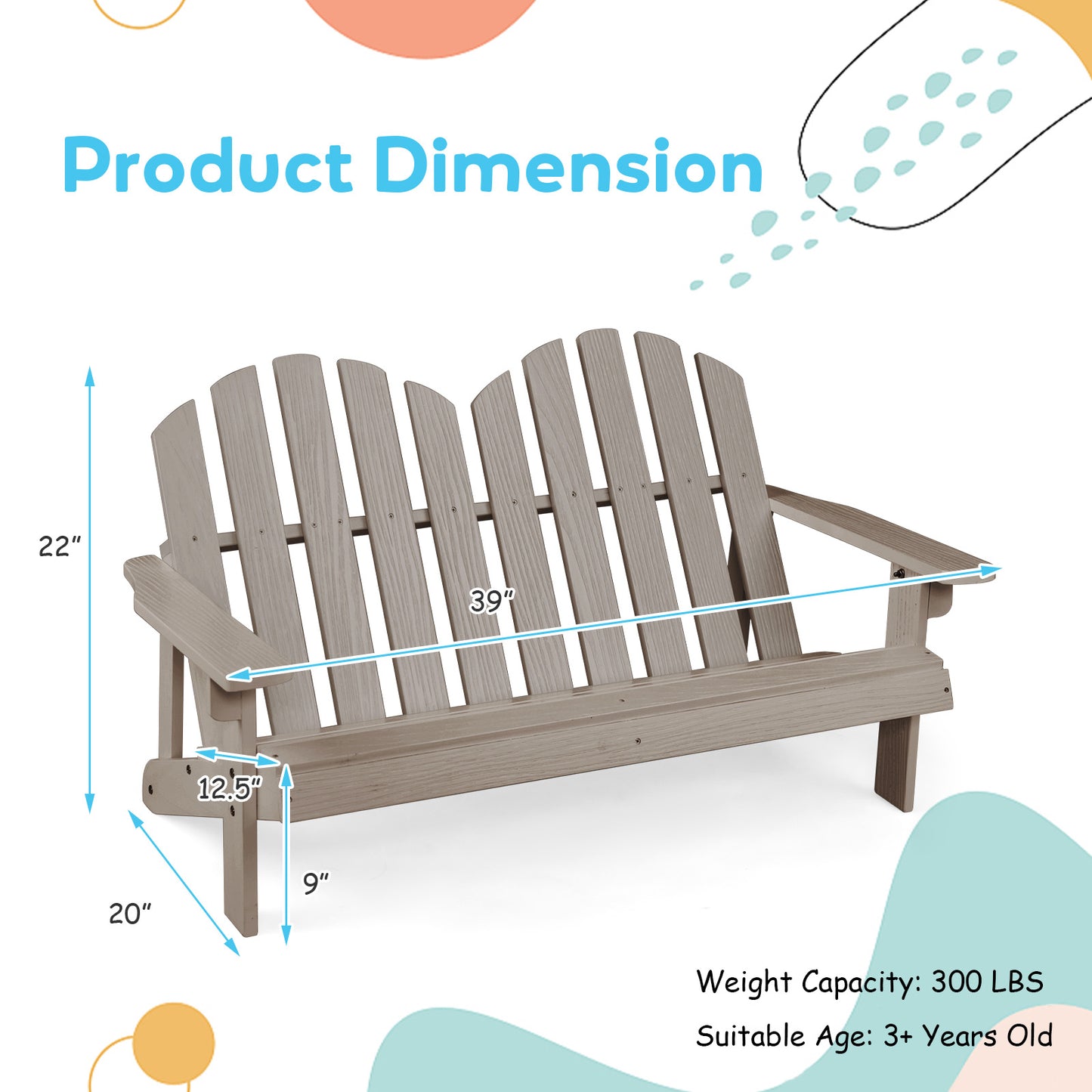 Kids Adirondack Chair for 2 with High Backrest