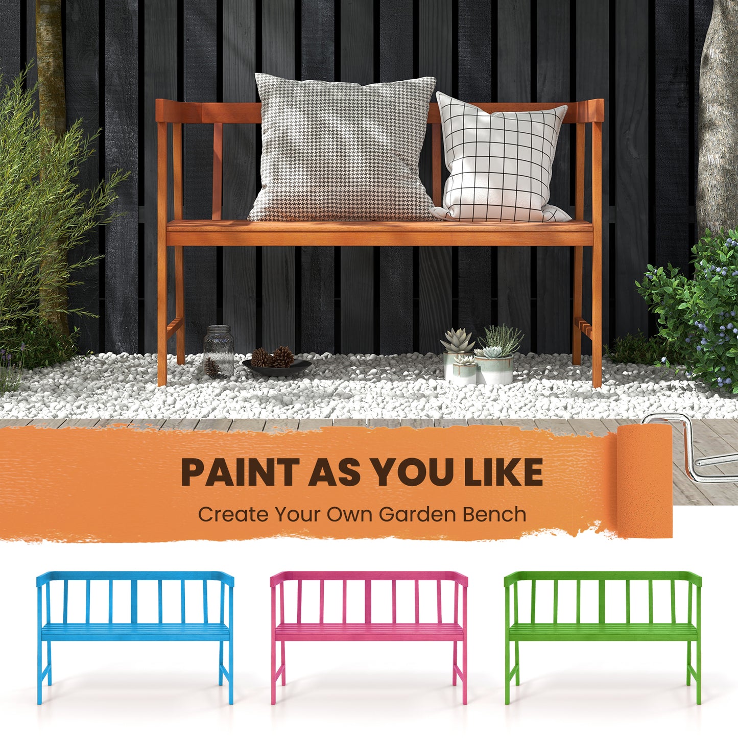 Eucalyptus Wood Outdoor Bench with Backrest and Armrests