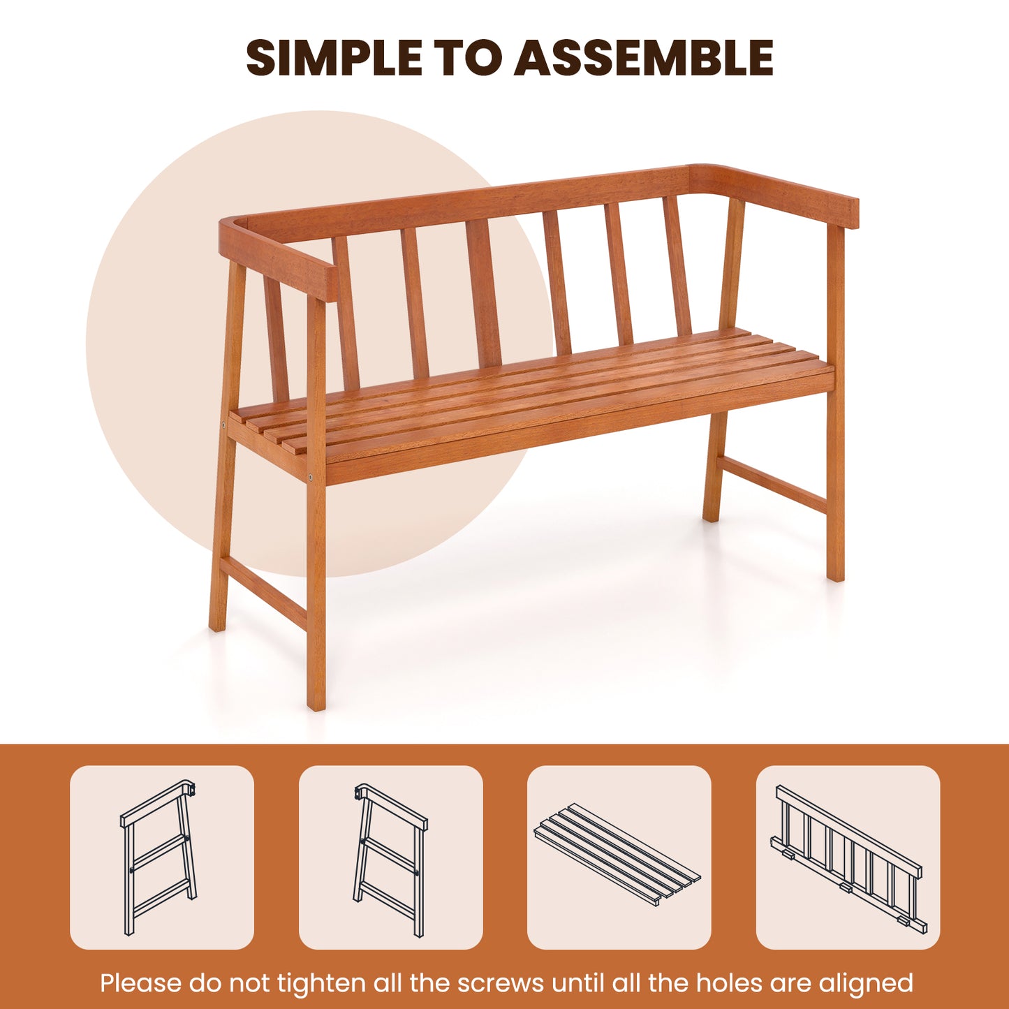 Eucalyptus Wood Outdoor Bench with Backrest and Armrests