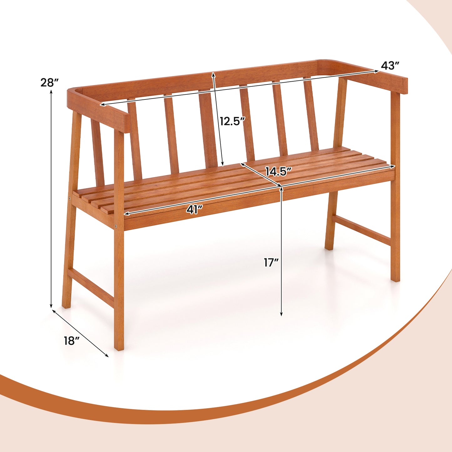 Eucalyptus Wood Outdoor Bench with Backrest and Armrests