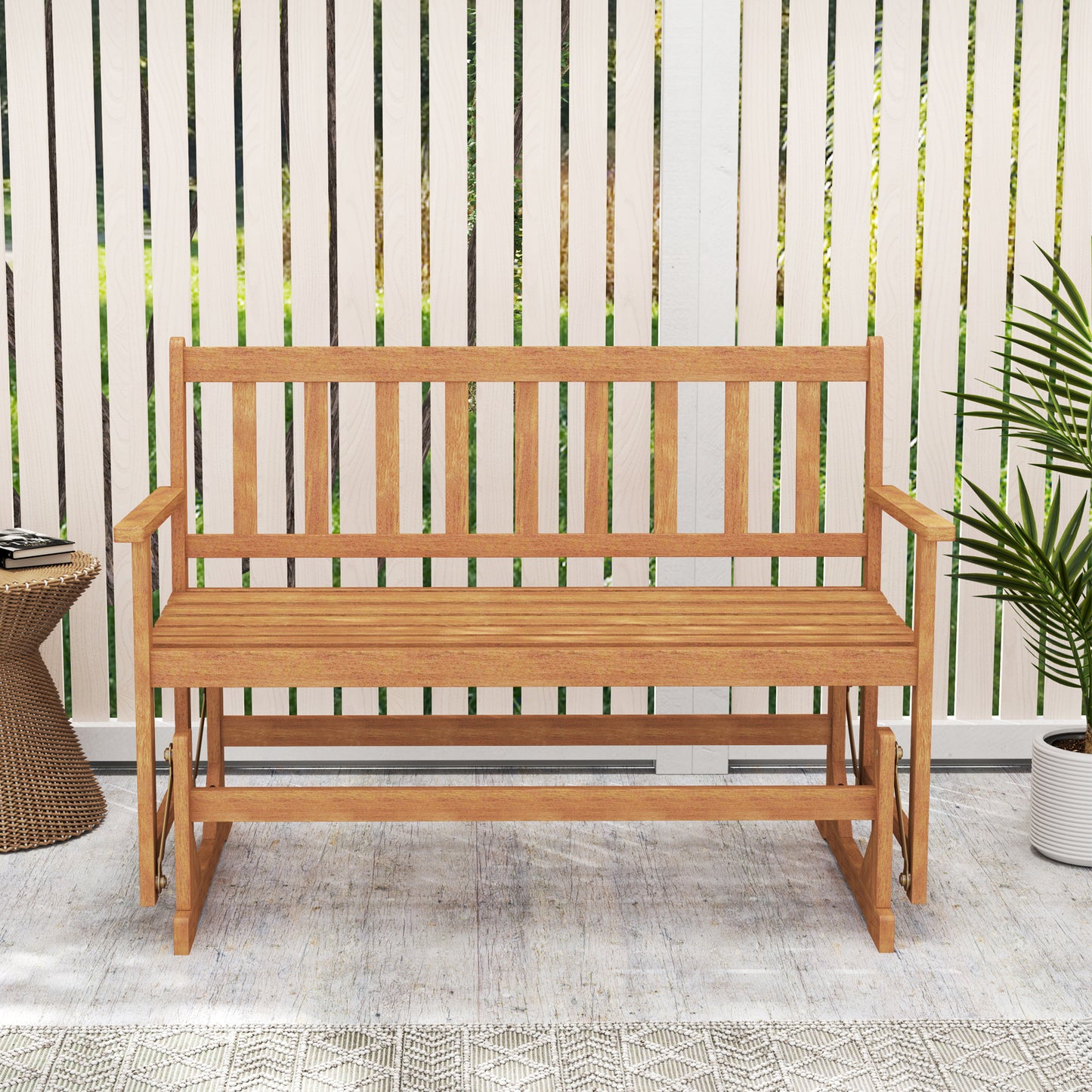 Acacia Wood Glider Bench 2-Person Outdoor Patio Loveseat
