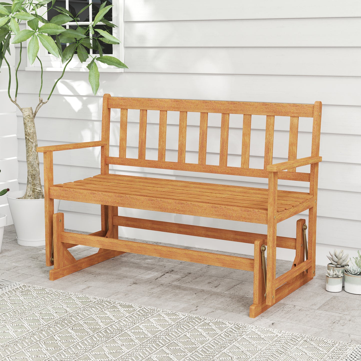 Acacia Wood Glider Bench 2-Person Outdoor Patio Loveseat