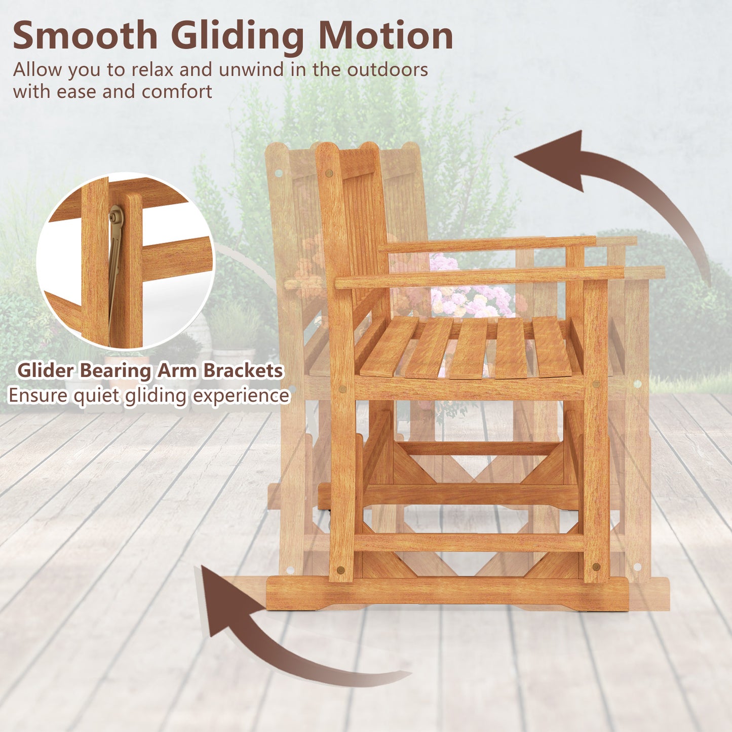 Acacia Wood Glider Bench 2-Person Outdoor Patio Loveseat