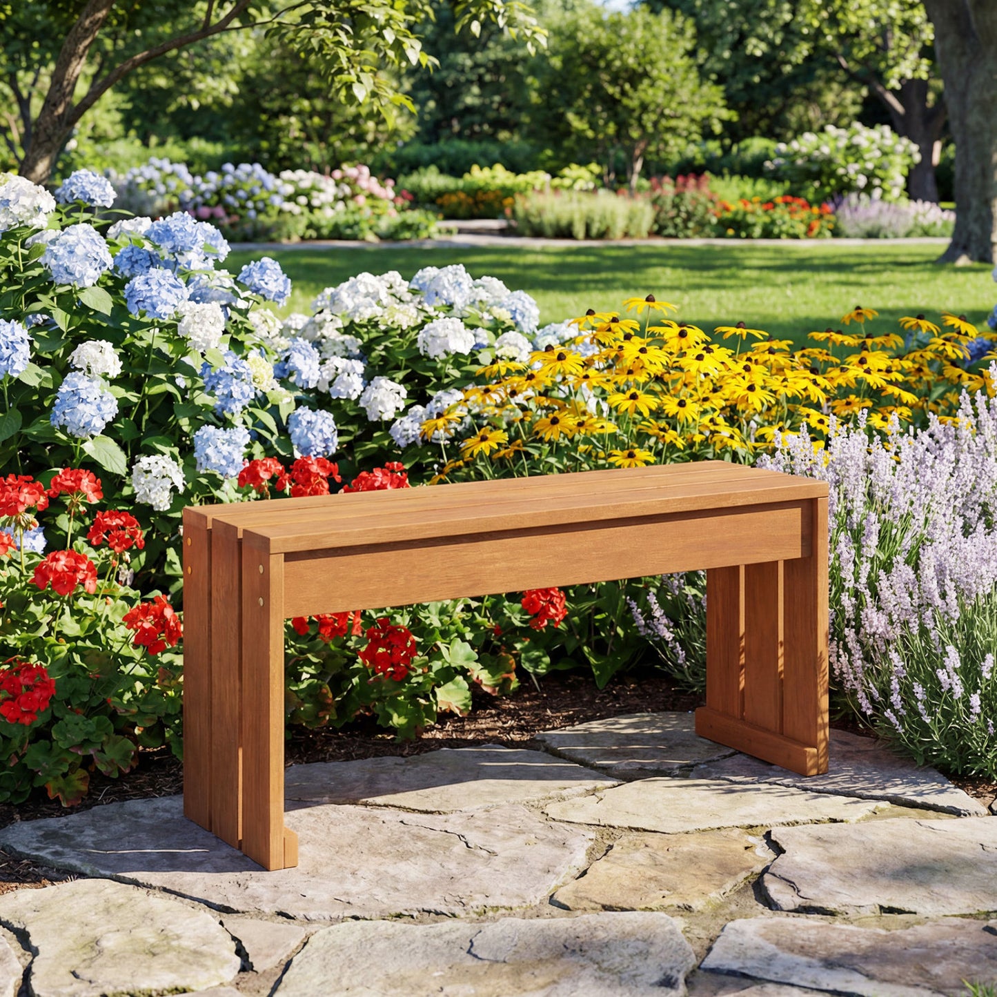 2-Person Outdoor Garden Bench with Solid Wooden Frame