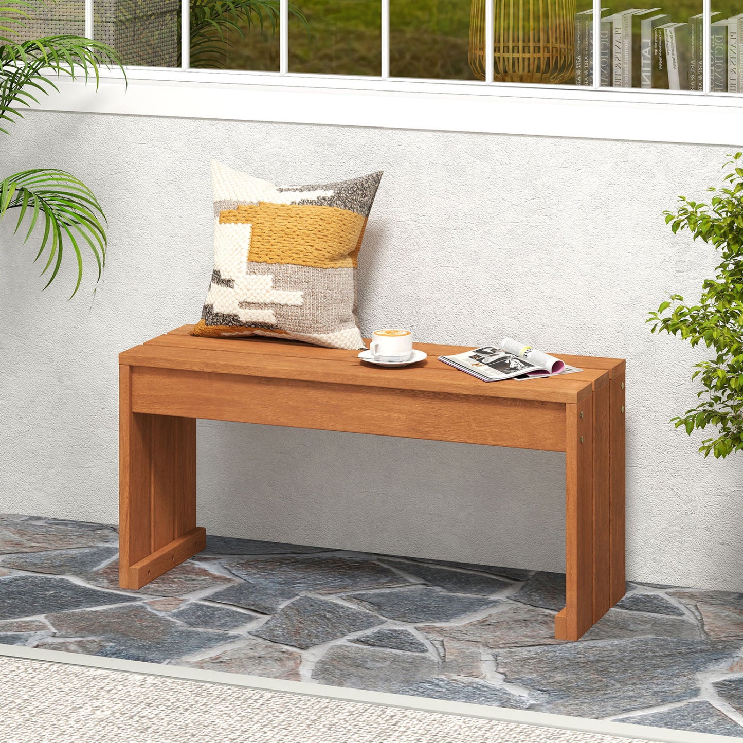 2-Person Outdoor Garden Bench with Solid Wooden Frame