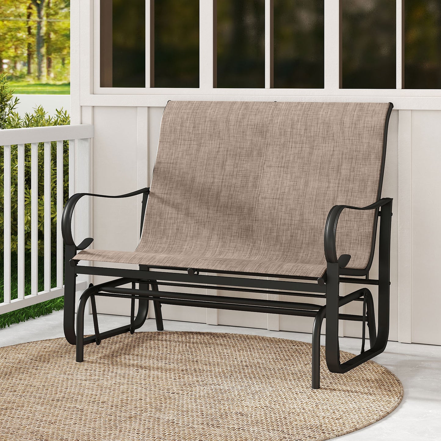 2-Person Outdoor Glider Bench with High Backrest