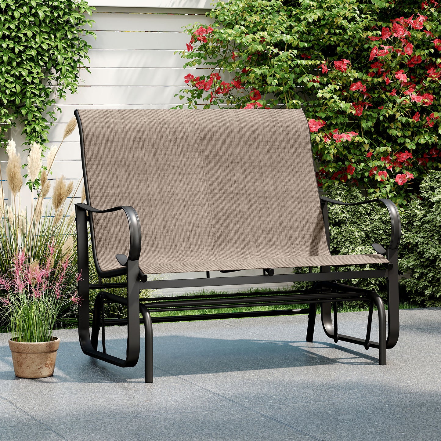 2-Person Outdoor Glider Bench with High Backrest