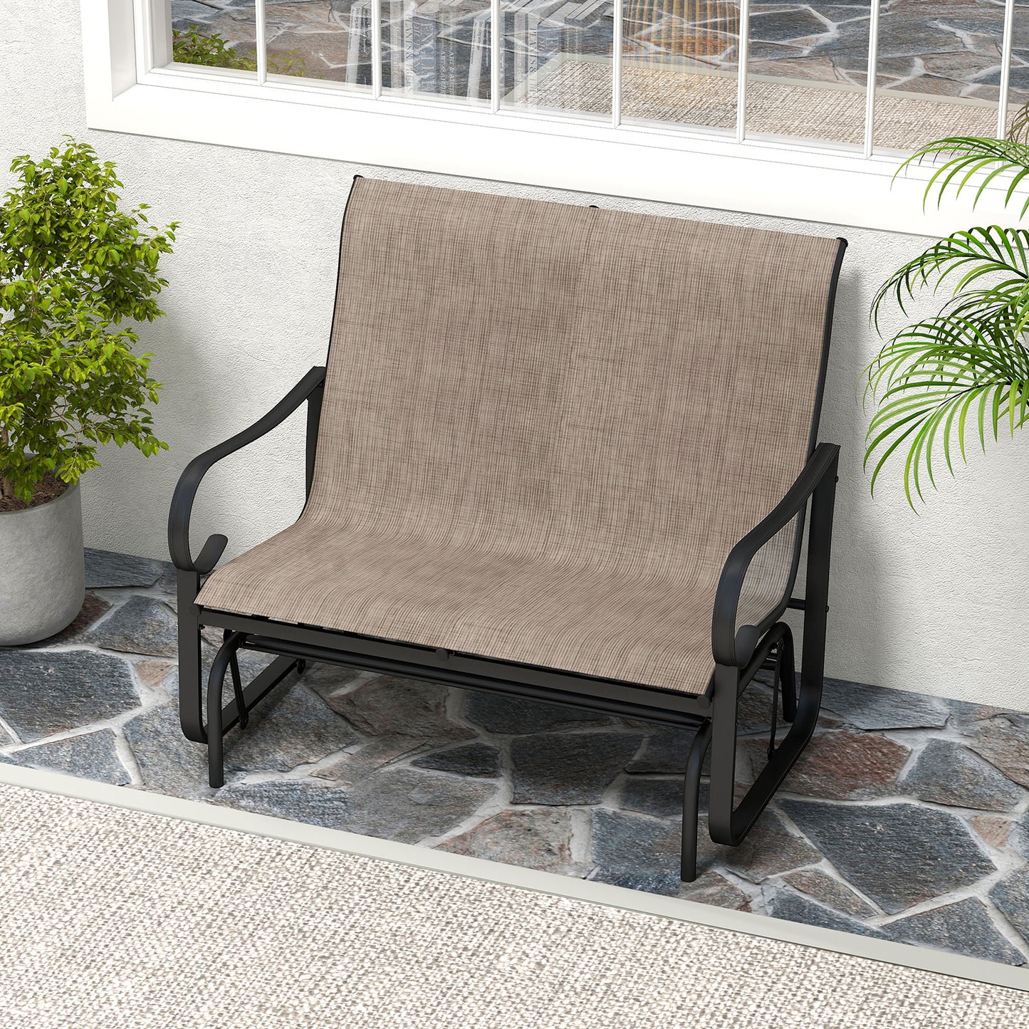 2-Person Outdoor Glider Bench with High Backrest