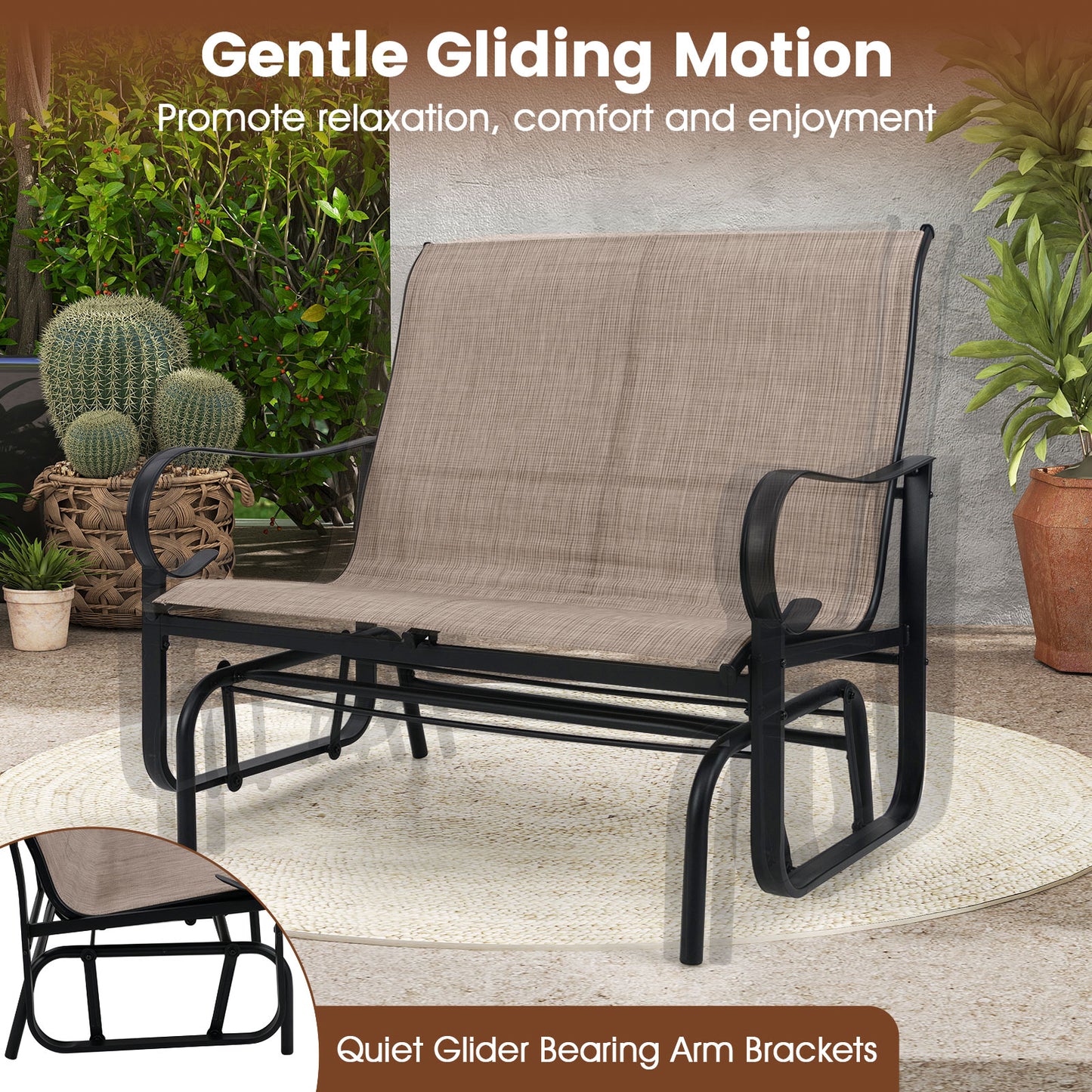 2-Person Outdoor Glider Bench with High Backrest