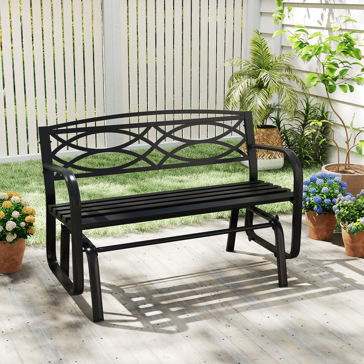 2-Person Outdoor Glider Bench with Metal Frame