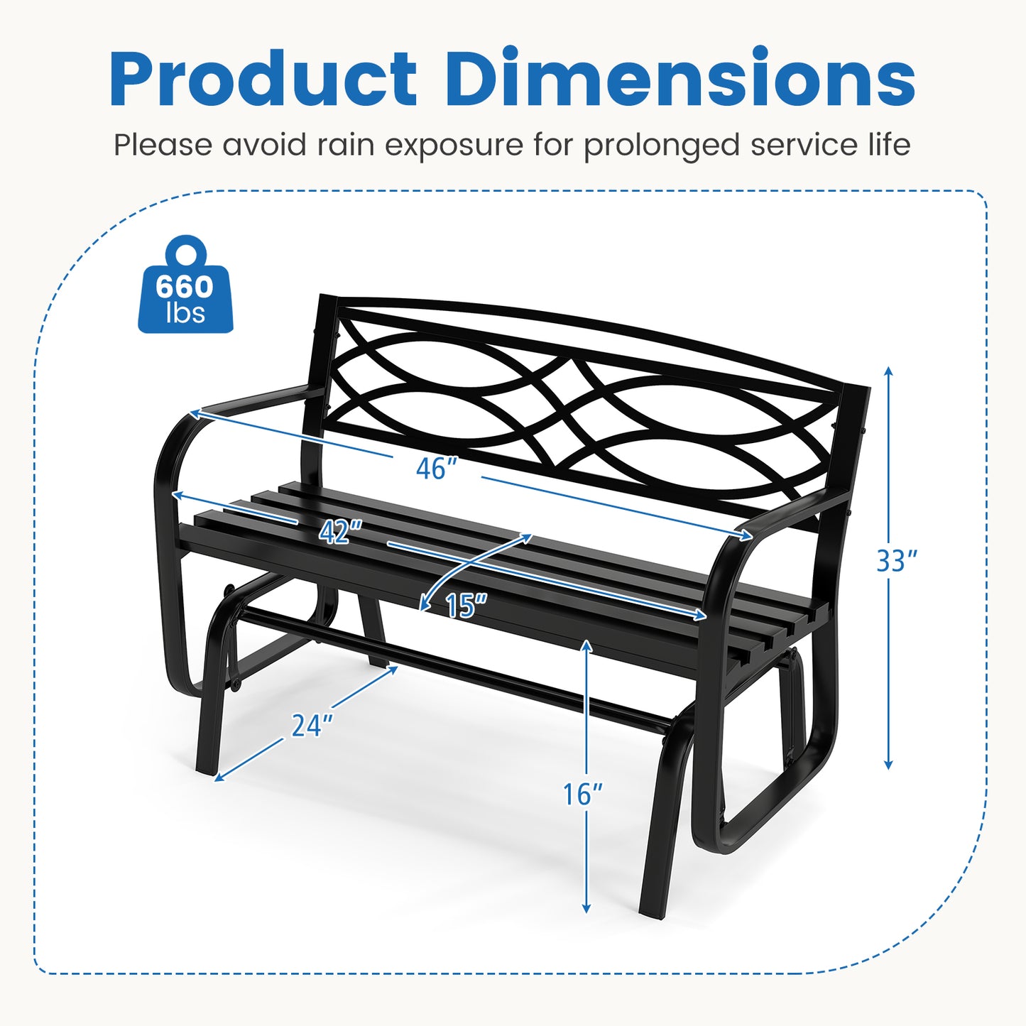 2-Person Outdoor Glider Bench with Metal Frame