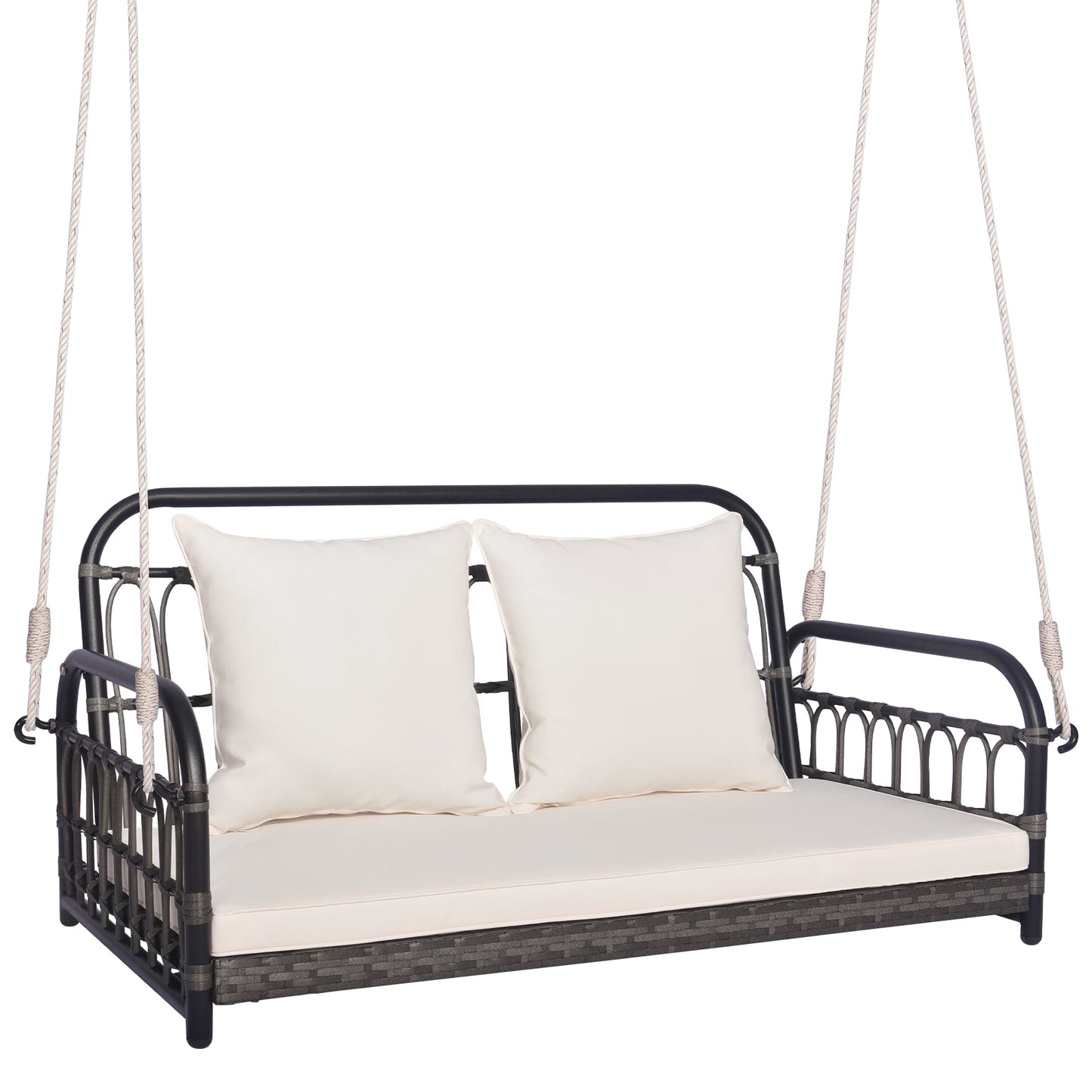 2-Person Outdoor Hanging Chair with Cushions and Ropes