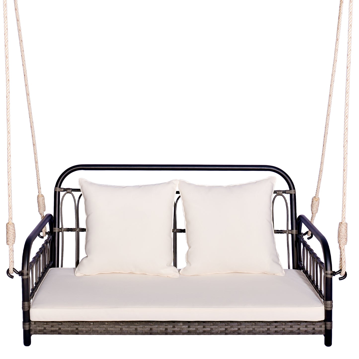 2-Person Outdoor Hanging Chair with Cushions and Ropes