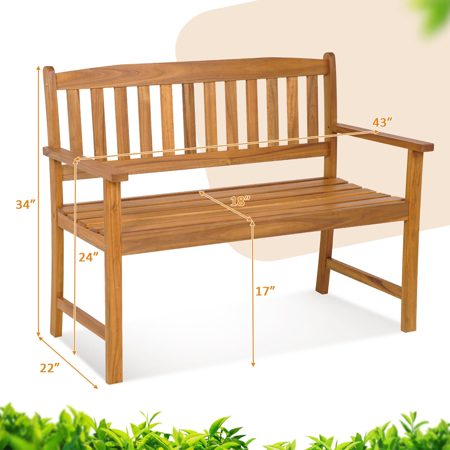 Acacia Wood Outdoor Bench with Backrest – 2 Person