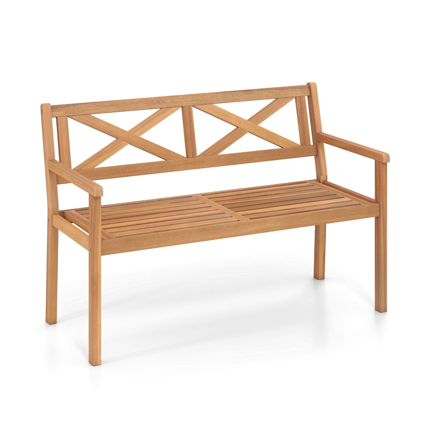2-Person Acacia Wood Garden Bench with Armrests