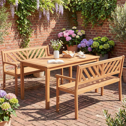 2-Person Acacia Wood Patio Bench with Armrests