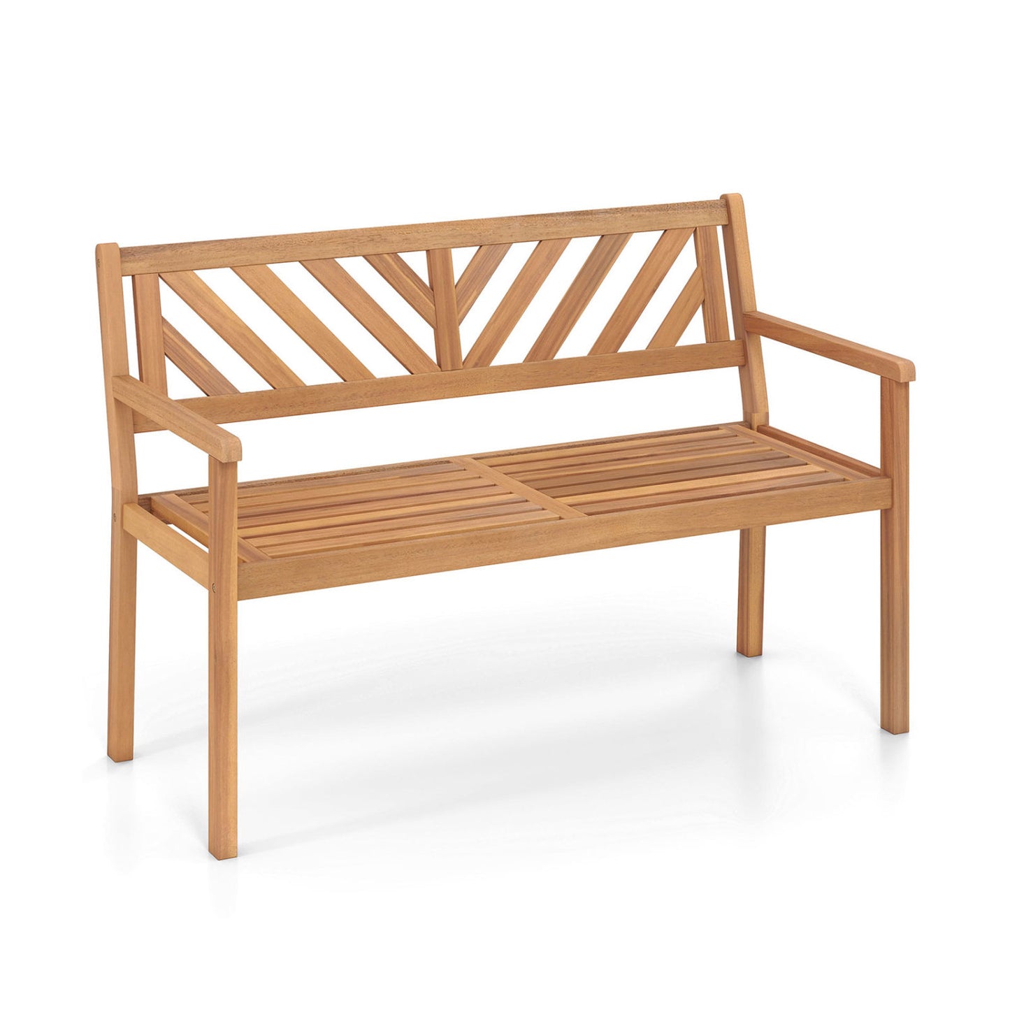 2-Person Acacia Wood Patio Bench with Armrests