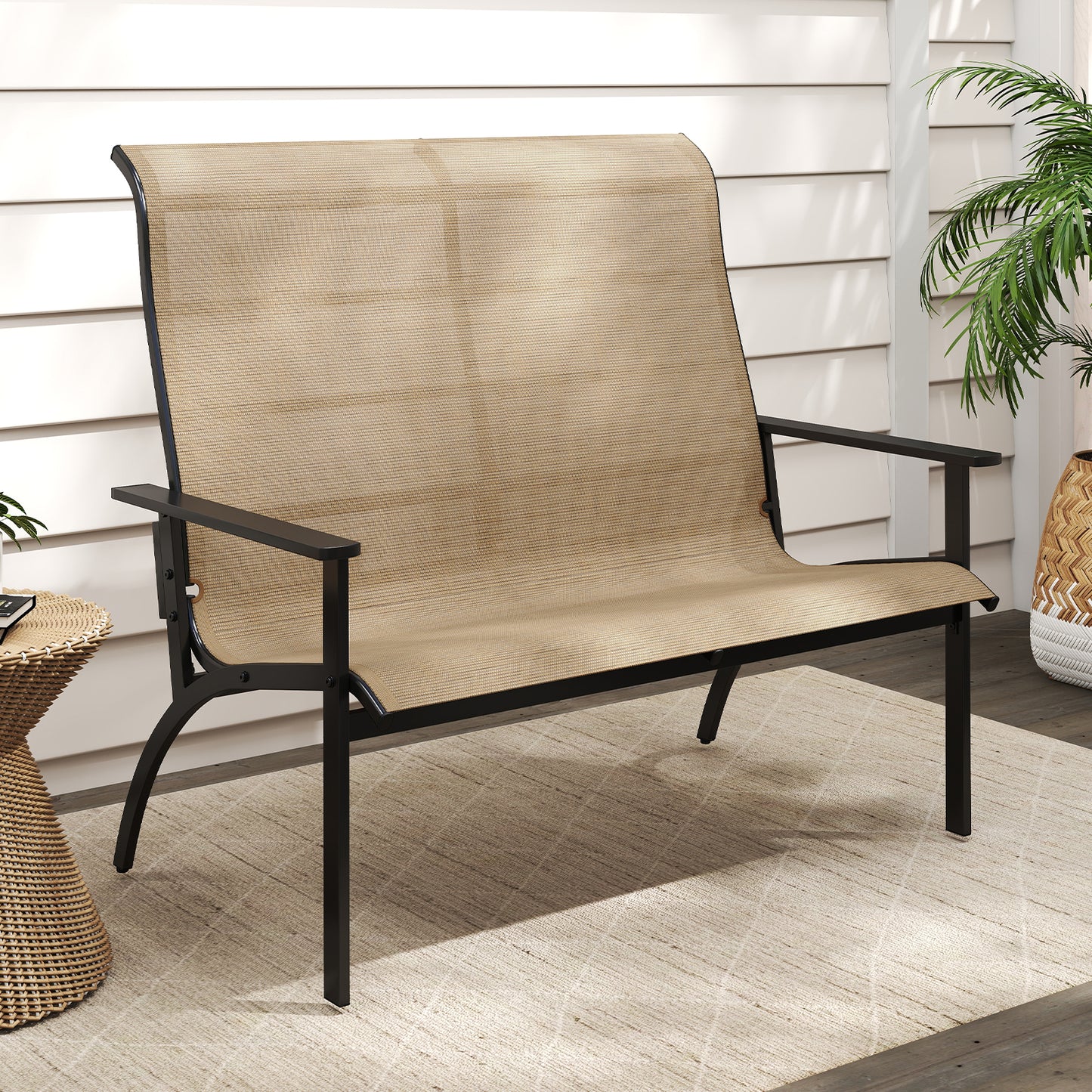 2-Person Patio Bench with High Back and Armrests