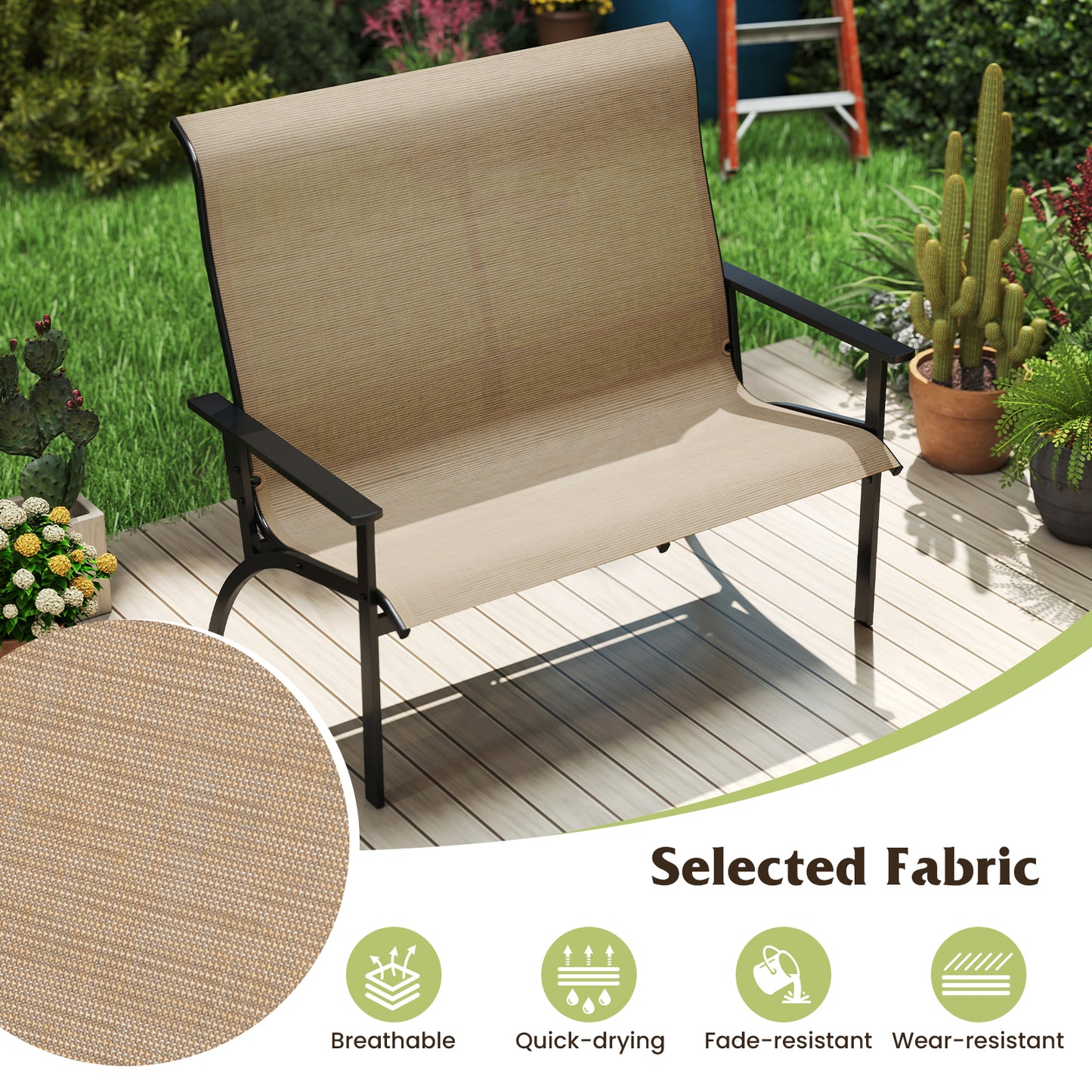 2-Person Patio Bench with High Back and Armrests
