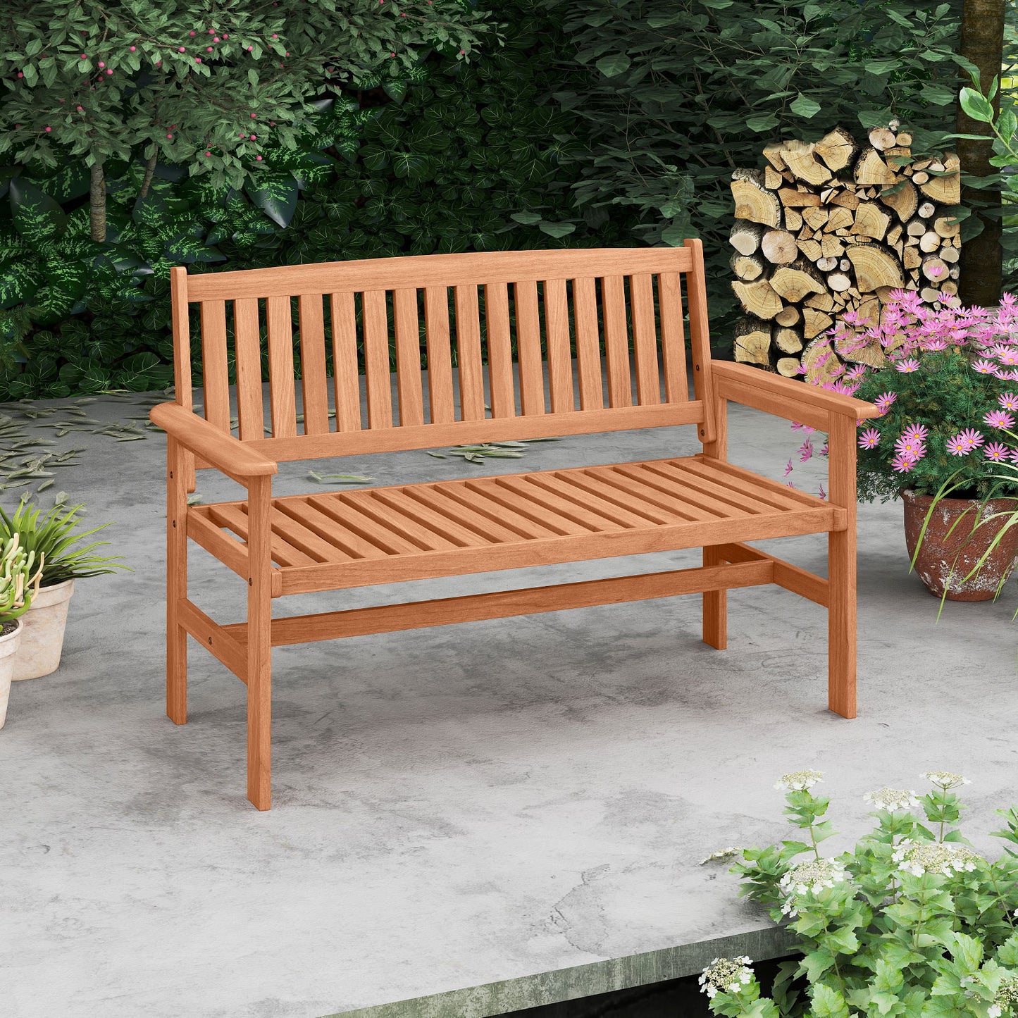 2-Person Patio Loveseat with Slatted Backrest