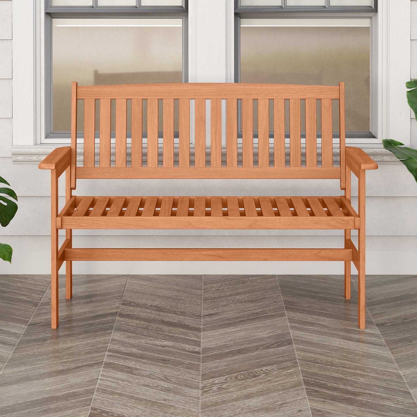 2-Person Patio Loveseat with Slatted Backrest