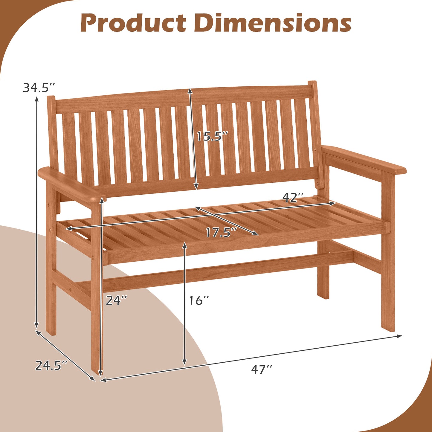 2-Person Patio Loveseat with Slatted Backrest