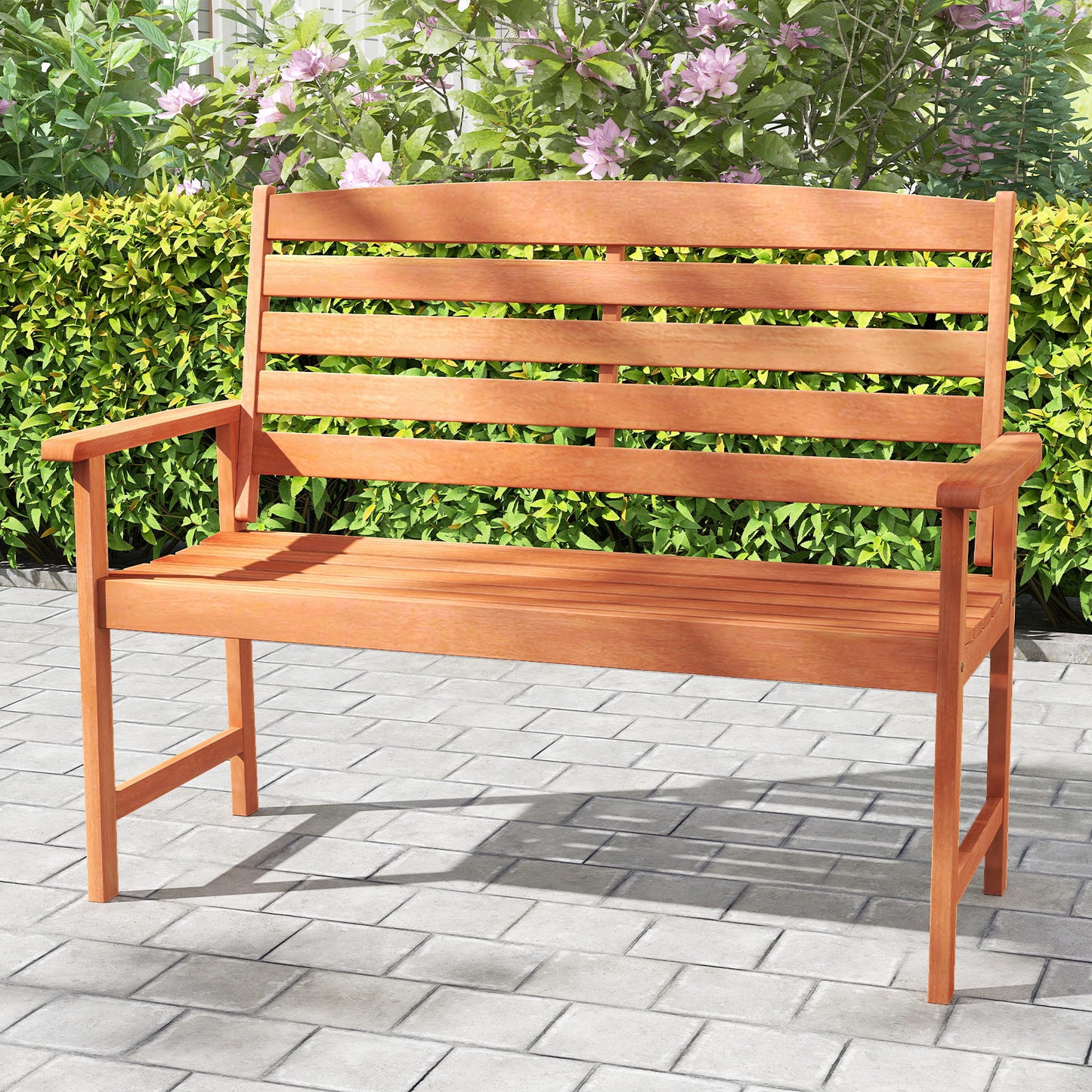 2-Person Wooden Garden Bench with Slatted Backrest
