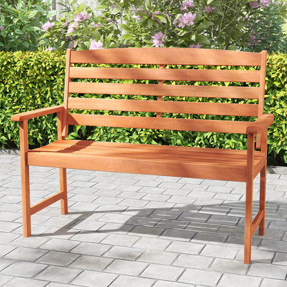 2-Person Wooden Garden Bench with Slatted Backrest