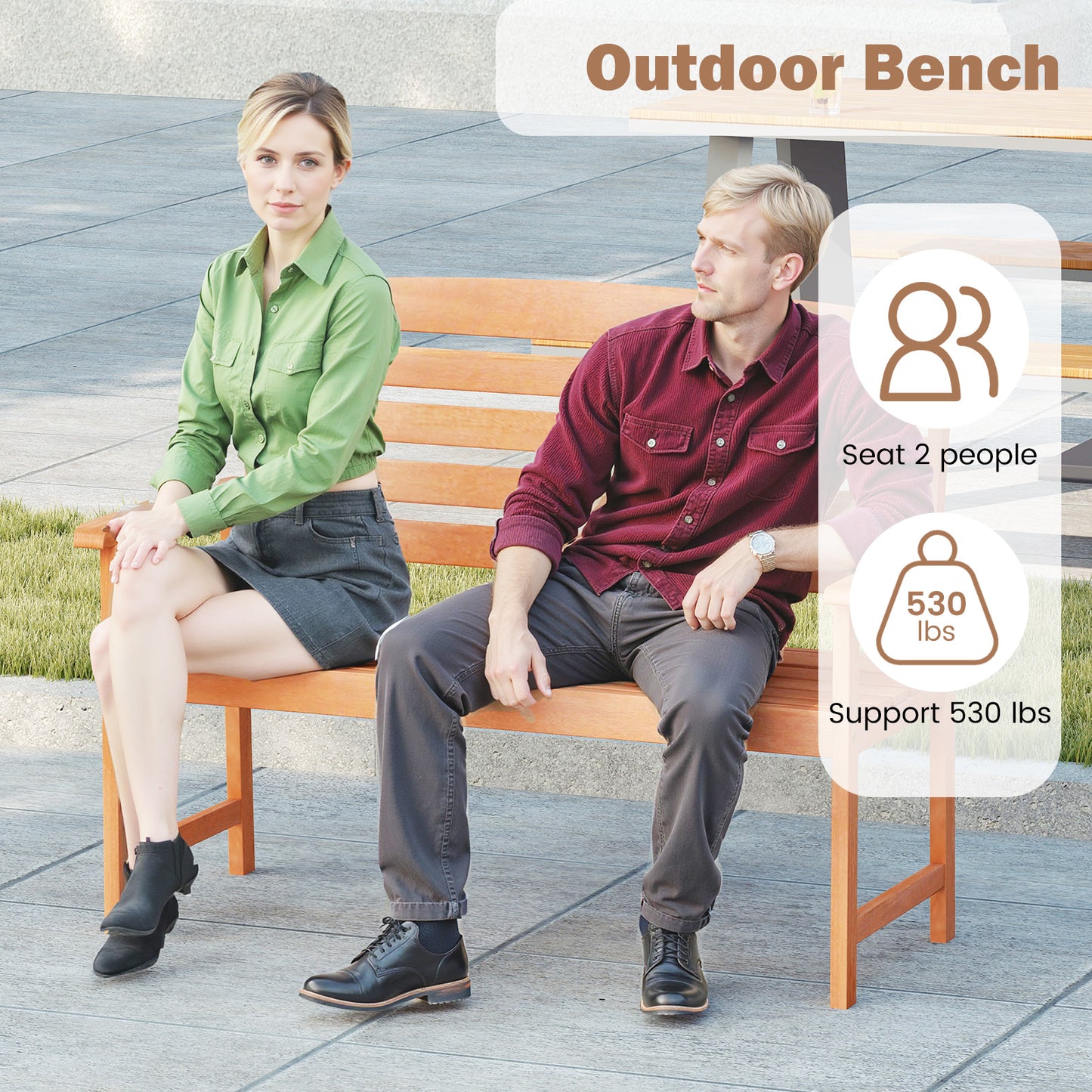 2-Person Wooden Garden Bench with Slatted Backrest