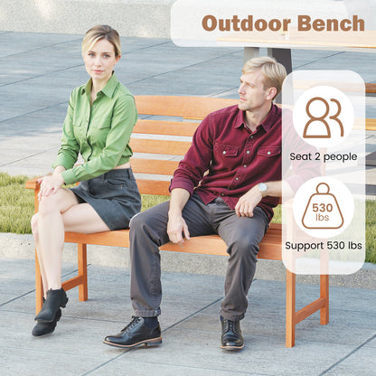 2-Person Wooden Garden Bench with Slatted Backrest
